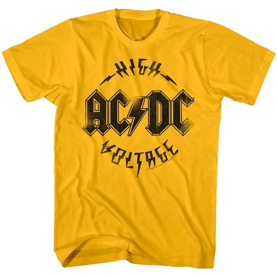 ACDC Shirt High Voltage Gold Adult T-Shirts AC/DC Rock Music Band Merch  Graphic Tees Gift