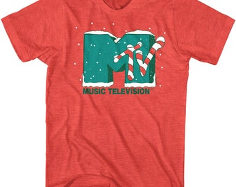 MTV Xmas Candy Cane Logo Adult T-Shirt