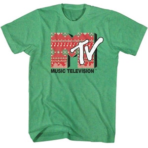 MTV Xmas Sweater Logo Adult T-Shirt Tacky Christmas Pattern Music Television Adult Tees