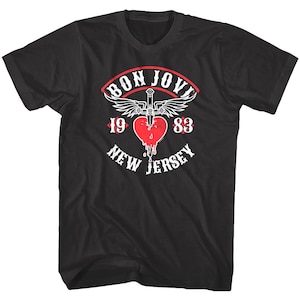 Bon Jovi Shirt New Jersey 1983 Tour Men's Graphic Tee Hair