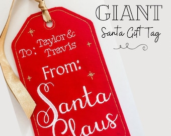 Giant Personalized Embroidered Santa Gift Tag: Oversized Christmas Stocking