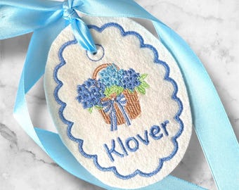 Personalized Embroidered Easter Basket Tag – Hydrangea Basket