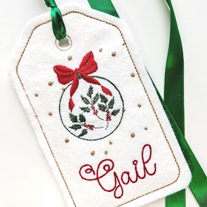 PERSONALIZED 6 Inch Embroidered  mistletoe Ornament Stocking Gift Tag