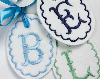 Single Letter monogram Easter basket gift tag embroidered personalized