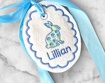 Personalized Embroidered Hydrangea Bunny Easter Basket Tag