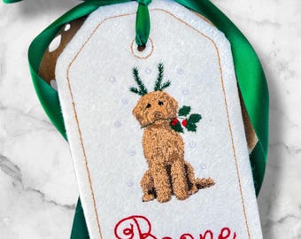 PERSONALIZED 6 Inch Embroidered Golden Doodle stocking tag