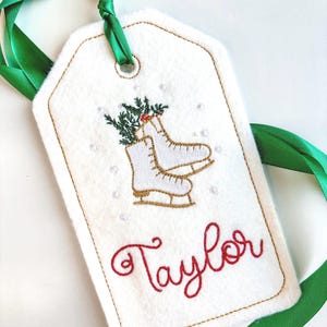 PERSONALIZED 6 Inch Embroidered Ice Skates Stocking Gift Tag