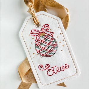 PERSONALIZED 6 Inch Embroidered Plaid Ornament Stocking Gift Tag