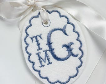 3 Letter Monogram Embroidered Easter Basket Gift Tag- Personalized