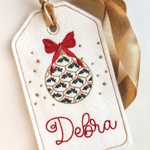 PERSONALIZED 6 Inch Embroidered Holly Ornament Stocking Gift Tag