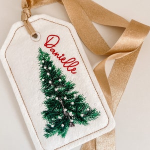 PERSONALIZED 6 Inch Embroidered Christmas Tree Stocking Gift Tag