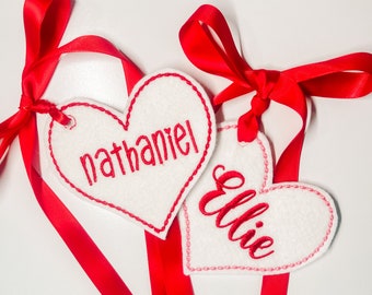 Embroidered personalized Valentine’s Day Tag- custom embroidery
