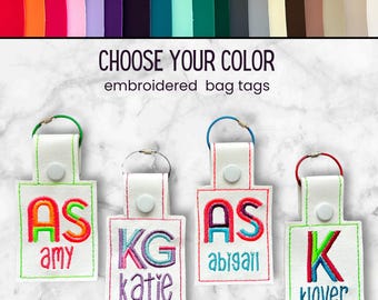 Embroidered Monogram Bag Tag: Personalized Team Colors, School Backpack