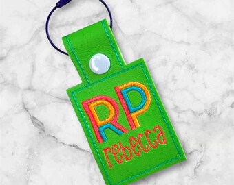 Embroidered Monogram Bag Tag: Green Marine Vinyl, Personalized