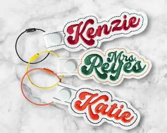 Personalized Embroidered Bag Tag: White Marine Vinyl, Custom Team Colors