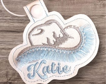 Monogrammed Cowboy Hat Bag Tag: Embroidered Fringe Keychain