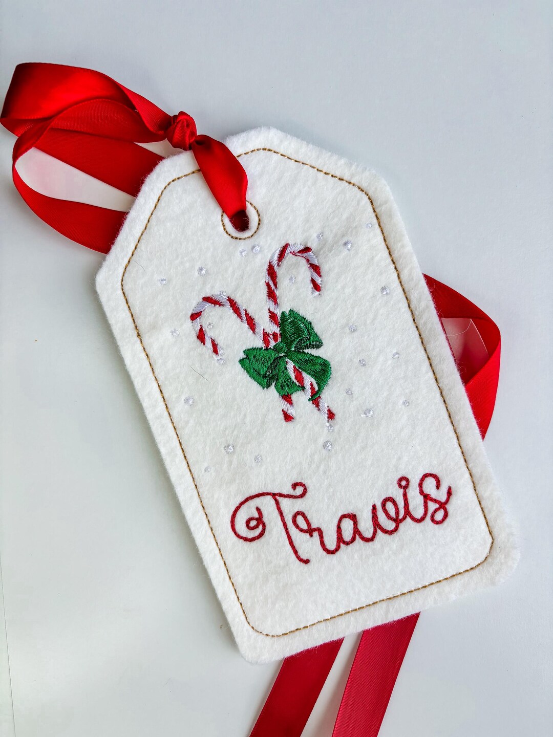 PERSONALIZED 6 Inch Embroidered Candy Cane Gift Tag, Christmas Holdiay ...