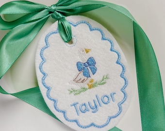 Personalized Easter Goose Tag-Embroidered Easter Basket Name Tag