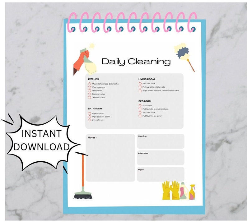 Daily Digital Cleaning Schedule Etsy