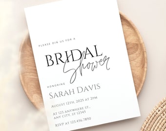 Minimal Bridal Shower Invite. Simple Hen Pary Invitation. Modern Batch Party invite. Editable Canva Template