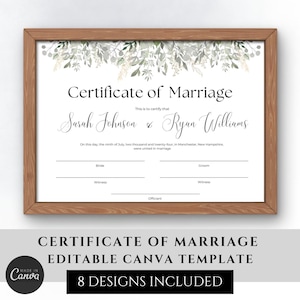 Hochzeitszertifikat Vorlage bearbeitbar, Heiratsurkunde druckbar, Hochzeitsandenken, Heiratsurkunde, Canva Urkunde Grün