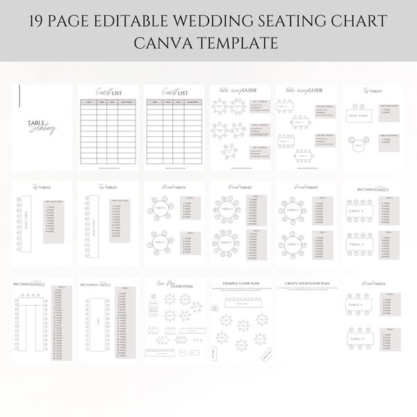 Wedding Seating Chart Planner, Printable Editable Seating Plan, Seating Arrangement, Table Plan, Wedding Reception, Edit in Canva