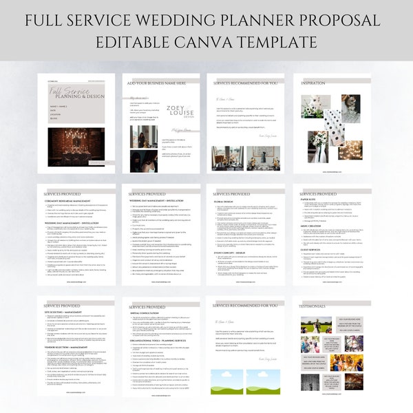 Full Service Wedding Planning Proposal Canva Template, Wedding Planner Business Canva Templates
