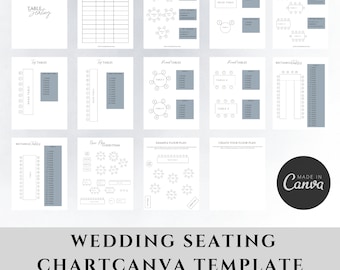 Wedding Seating Chart Planner, Printable Editable Seating Plan, Seating Arrangement, Table Plan, Wedding Reception, Edit in Canva