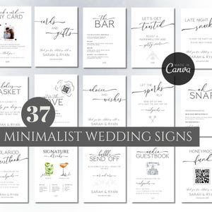 Minimalist Wedding Sign Bundle, Modern Wedding Signage Templates, Editable Reception Signs, Canva Wedding Table Signs Package Printable