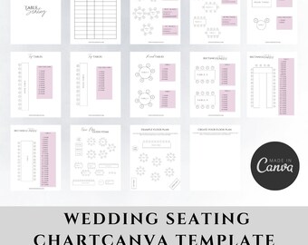 Wedding Seating Chart Planner, Pink Printable Editable Seating Plan, Seating Arrangement, Table Plan, Wedding Reception, Edit in Canva