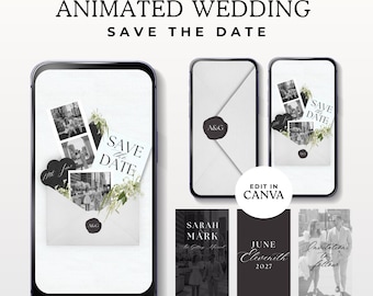 Animated Envelope Wedding Save the Date, Minimal Video Invitation MP4 (Canva Digital Download)
