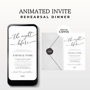 The Night Before Invitation Video, Rehearsal Dinner Envelope Opening Editable Canva Template, Animated Digital invite, Mobile MP4 Evite