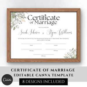 Heiratsurkunde Vorlage bearbeitbar, Hochzeitsurkunde druckbar, Hochzeitsandenken, Heiratsurkunde, Canva Urkunde Grün