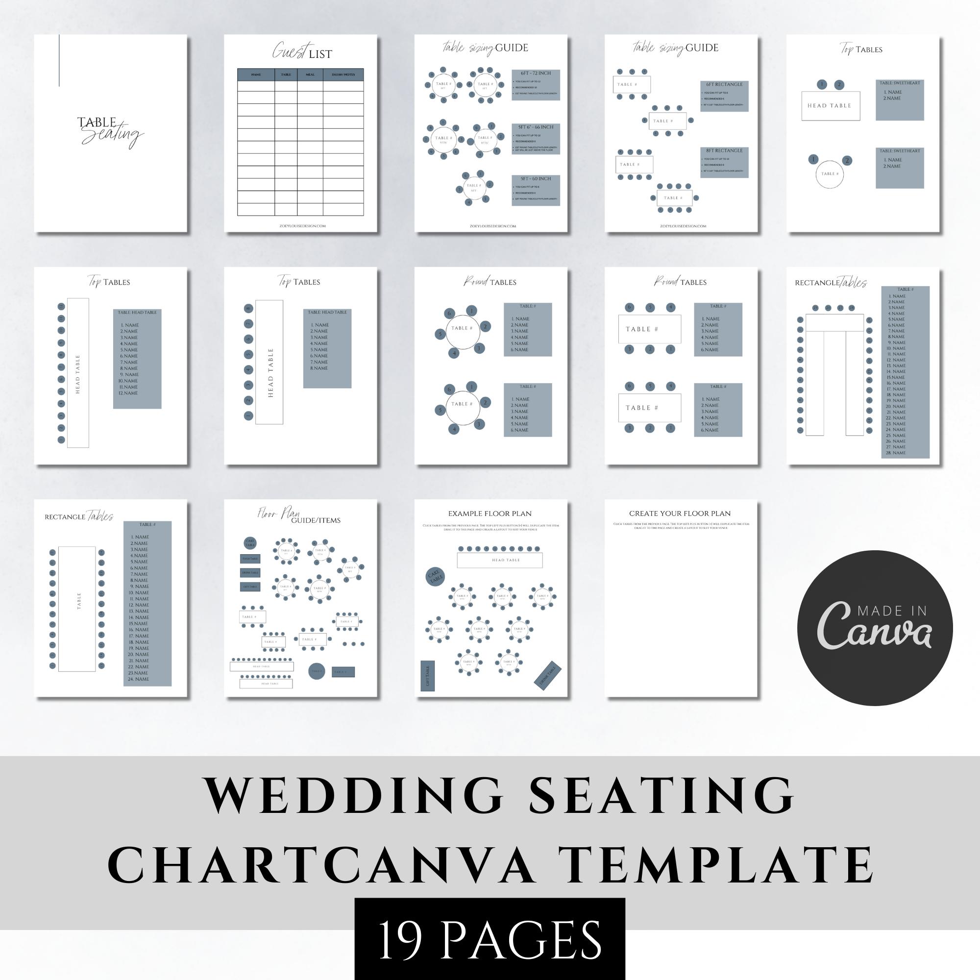 Wedding Seating Chart Planner, Blue Printable Editable Seating Plan ...