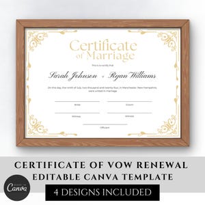 Gold Heiratsurkunde Vorlage bearbeitbar, Hochzeitszertifikat druckbar, Hochzeitsandenken, Heiratsurkunde, Canva-Zertifikat