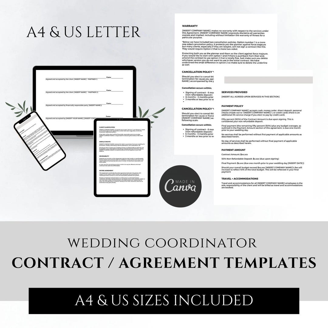 Wedding Coordinator, Planner, and Designer Agreement Contract Template ...