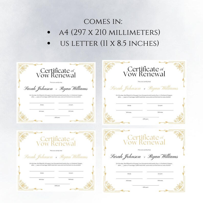 Vow Renewal Certificate Printable, Editable Vow Renewal Template ...