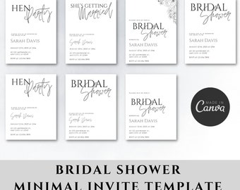 Minimal Bridal Shower Invite. Simple Hen Pary Invitation. Modern Batch Party invite. Editable Canva Template