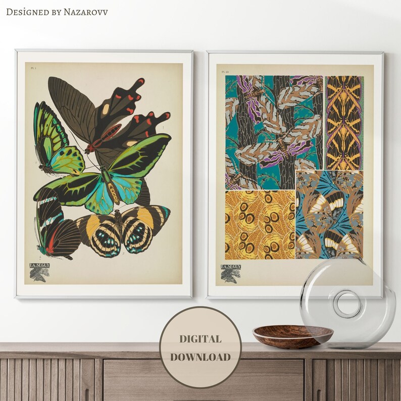 Two High Resolution Vintage Butterflies Wall Art Print Etsy