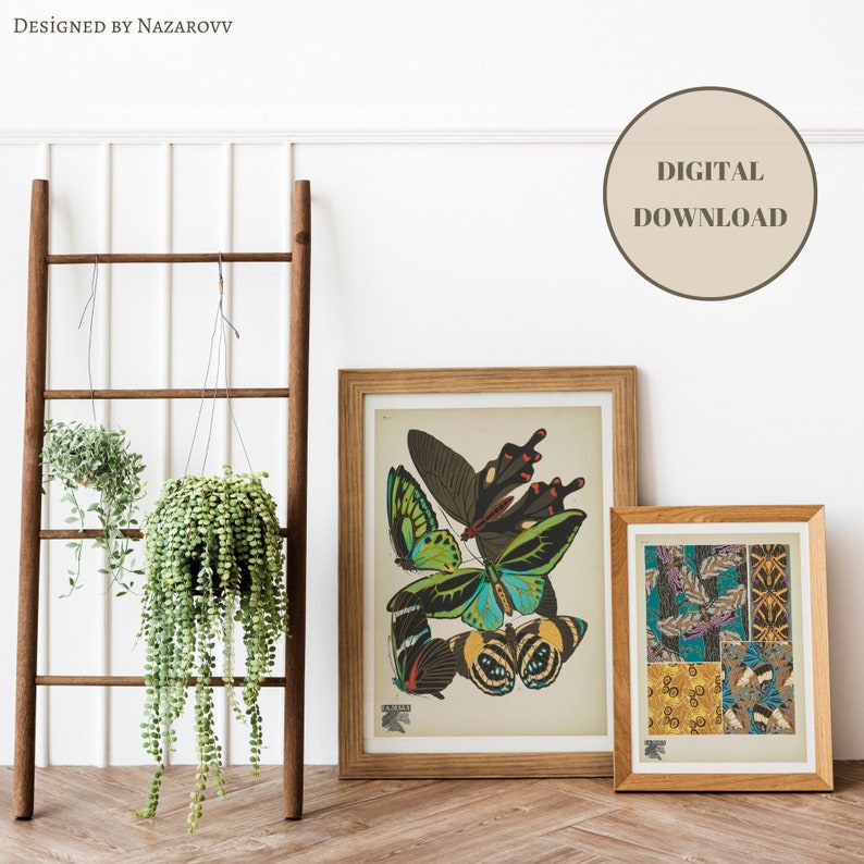 Two High Resolution Vintage Butterflies Wall Art Print Etsy