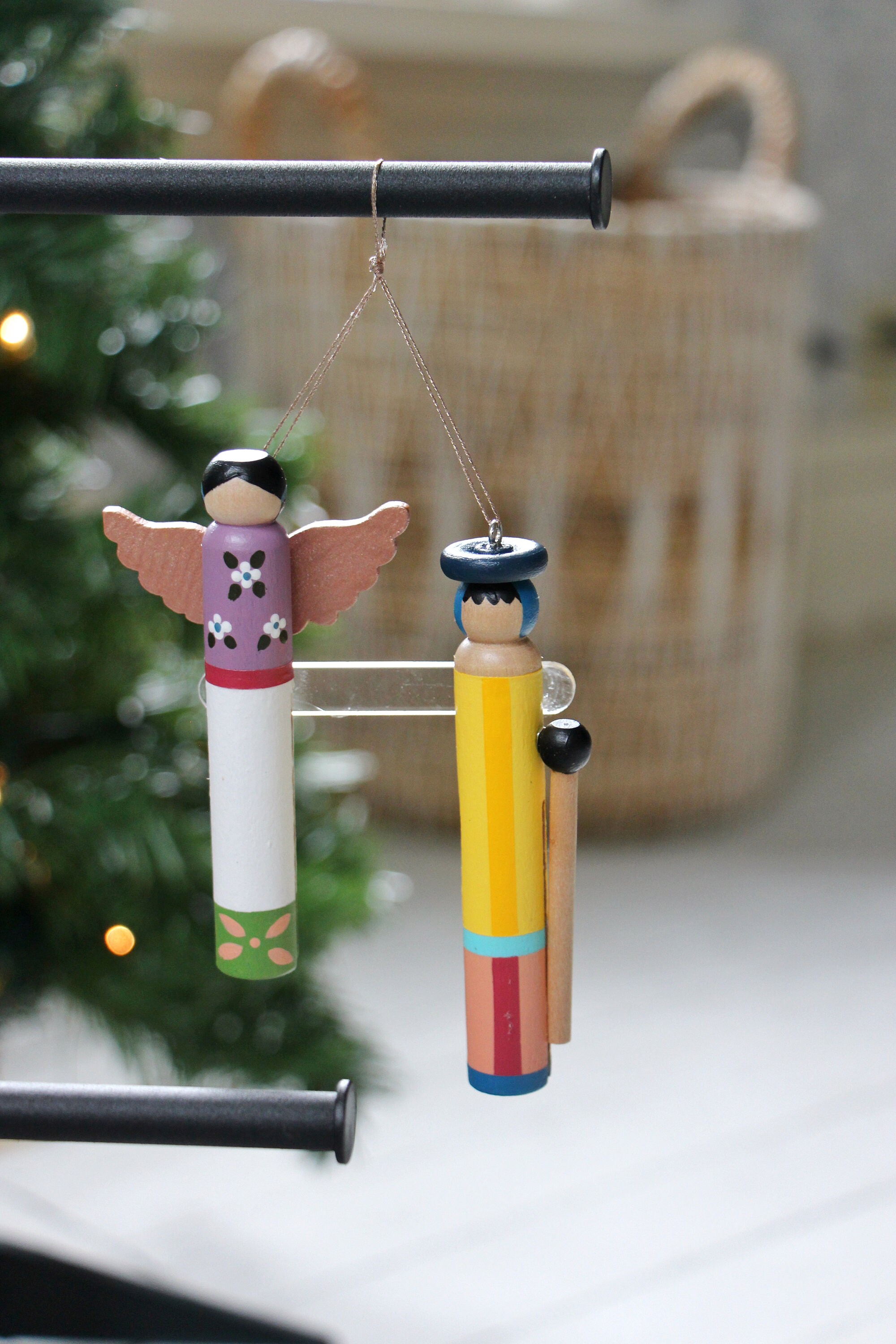Clothespin Nativity Ornaments Handpainted Purple Angel Etsy