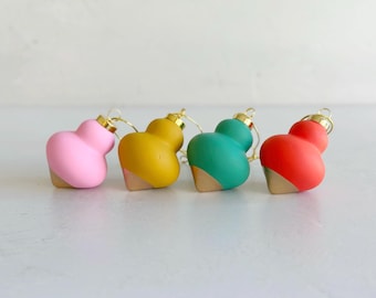 Handpainted Ceramic Christmas Ornaments: Neon Gold Leaf Set
