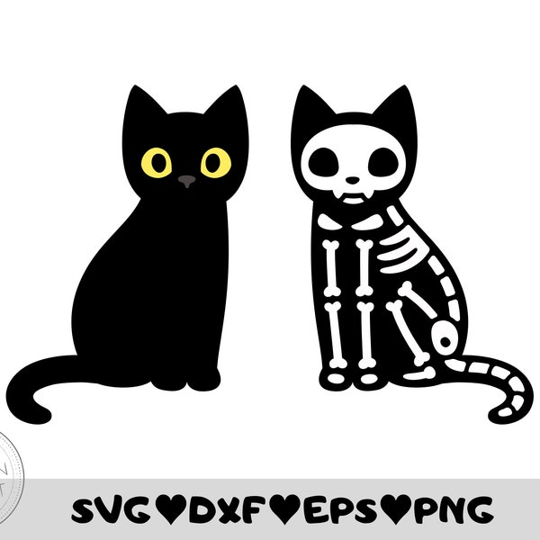 Black Cat Svg, Skeleton cat Svg, Halloween Cat Svg, Funny kitten Svg, Svg Cut Files, Black Cat Clipart, File for Cricut, Dxf, Silhouette