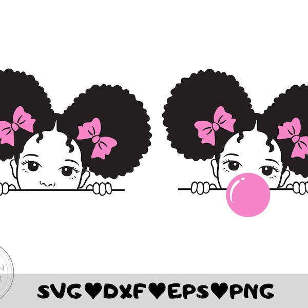 Peekaboo Girl Svg, Afro Girl Svg, Black Girl Svg, Pink Lippen, Süßes Kleines Kind, Svg Cut Files