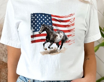 Patriotic Horse T-shirt | Flag and Horse T-shirt | Horse Flag Tee | Patriotic  Gift | Flag Horse Gift | Patriotic Horse  | Patriotic Gift