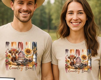 Floral Crown Cow T-Shirt, Farmhouse Country Soul Tee, Western Appeal, Cowboy, Cowgirl,  Flower Design