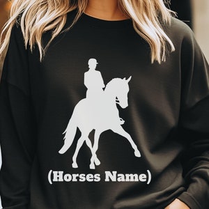 Personalized Dressage with Horse Name Long Sleeve T-shirt, Dressage Apparel, Horse Lover Shirt, Dressage Gift, Gift for Horse Owner