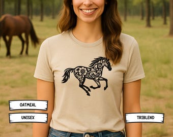 Floral Horse Graphic Tee Print, Botanical Equestrian, Equestrian Gift, Nature Design, Running Wild