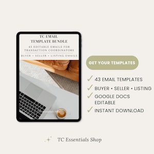 Transaction Coordinator Email Templates Bundle | 43 Real Estate Gmail Scripts | Buyer + Seller + Listing