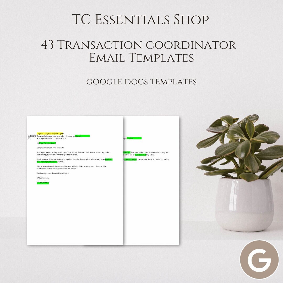 Transaction Coordinator Email Templates Bundle Gmail Templates Google